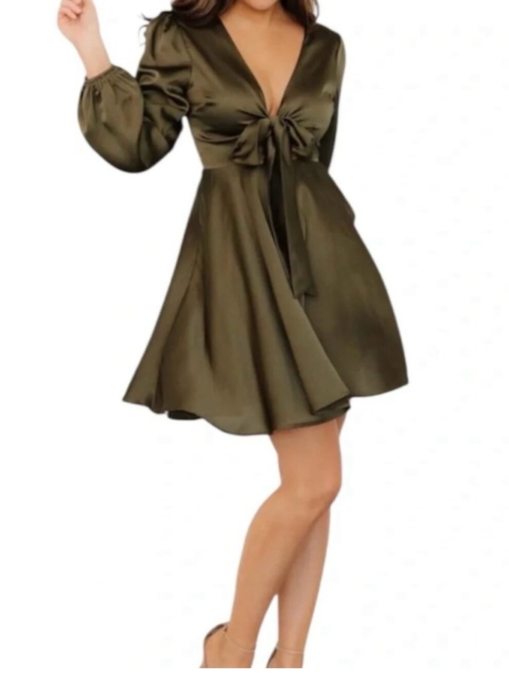 Olive green long sleeve short dress